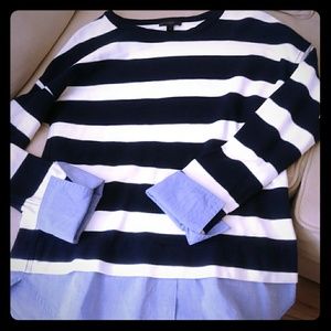 J Crew rugby stripe top with shirttail hem